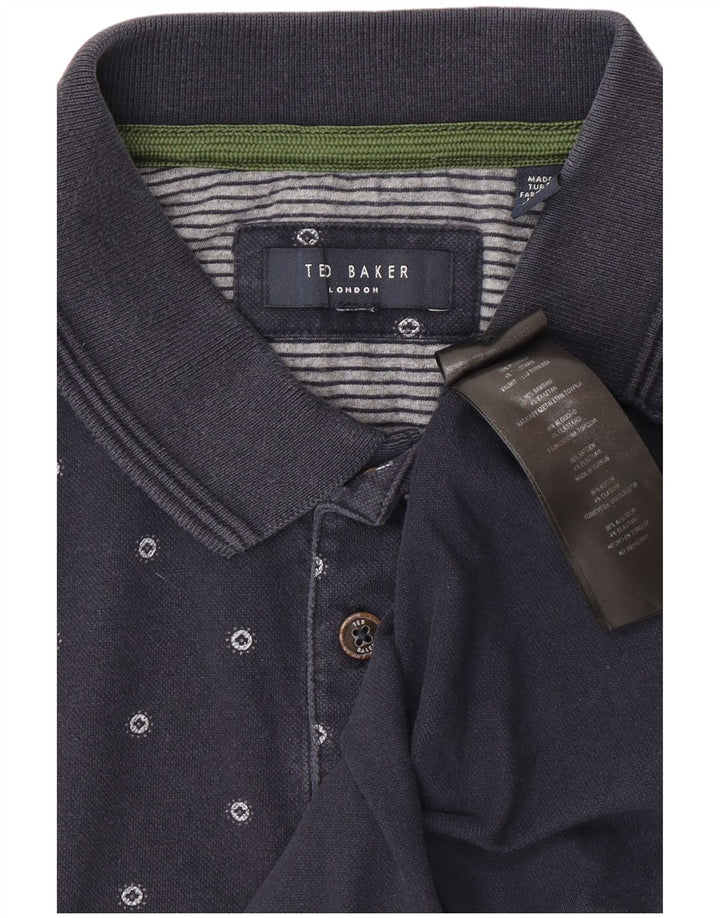 Camisa polo masculina Ted Baker pequena algodão manchado azul marinho