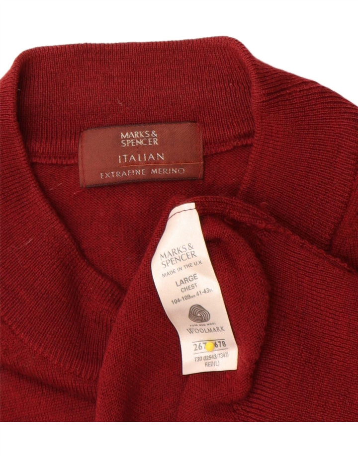 Suéter masculino Marks & Spencer com gola redonda, grande lã merino vermelha