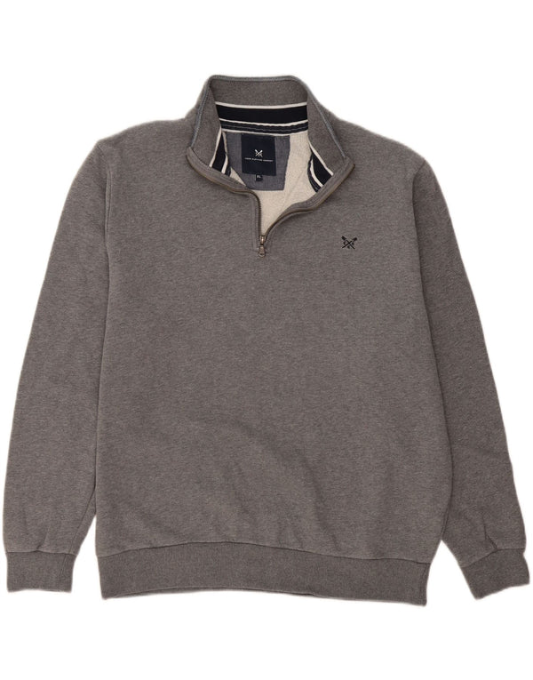 Crew Clothing Mens Zip Neck Moletom Jumper XL Cinza Algodão Flecked