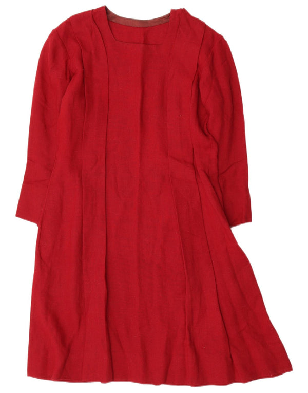 Vestido feminino vintage manga 3/4 linha A UK 10 pequeno vermelho