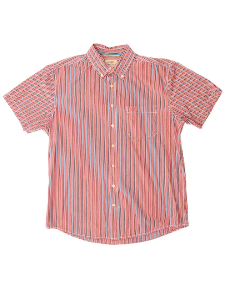 Camisa masculina de manga curta Camel Active grande algodão listrado multicolorido