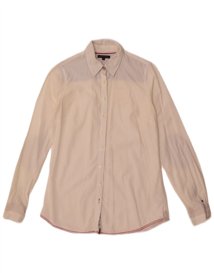Camisa feminina Tommy Hilfiger US 4 pequena branca colorblock algodão