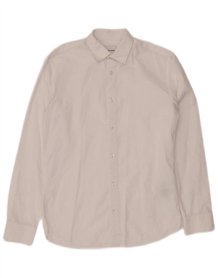 JACK & JONES Camisa masculina pequena de algodão branco