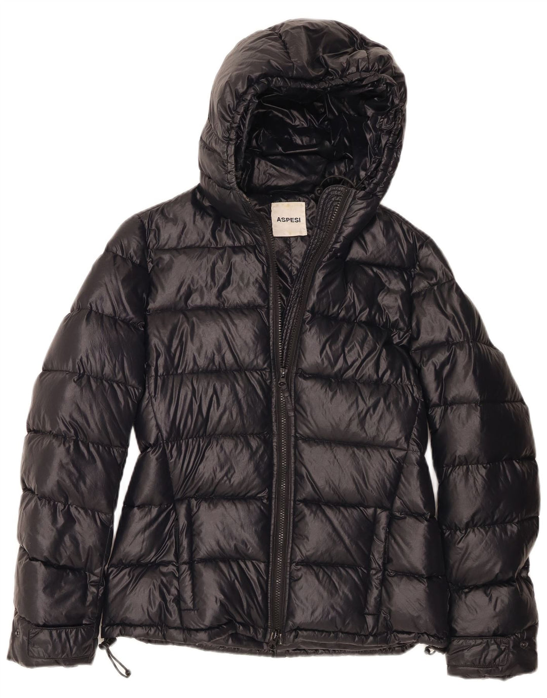 Jaqueta acolchoada com capuz feminino Aspesi UK 14 médio preto poliamida