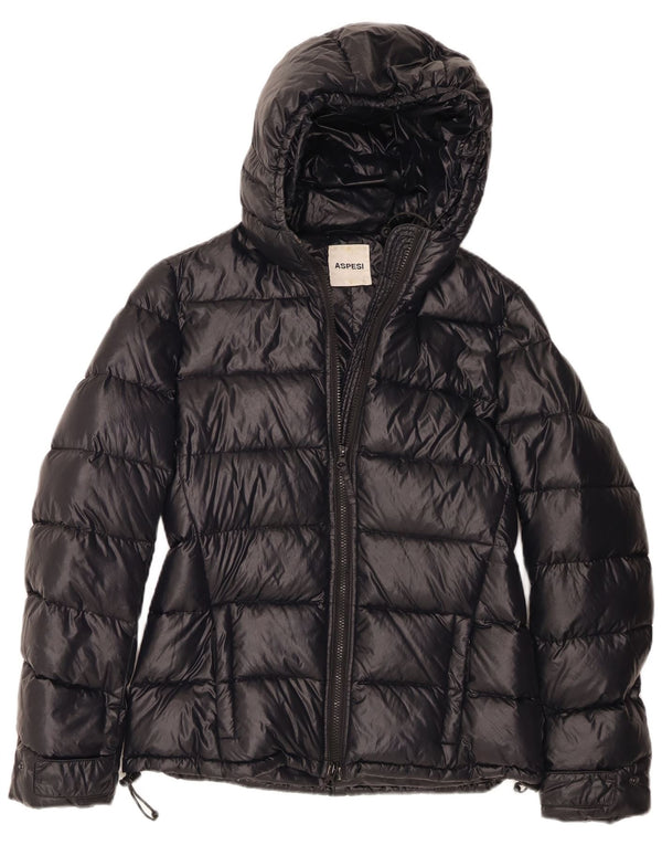 Jaqueta acolchoada com capuz feminino Aspesi UK 14 médio preto poliamida