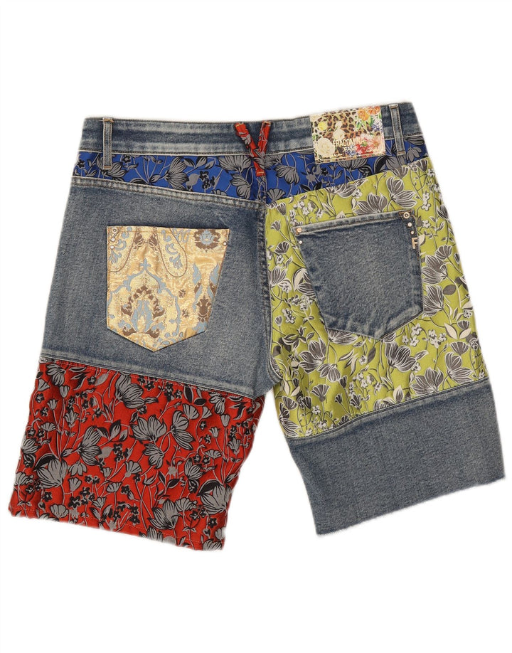 Shorts jeans feminino Fracomina W27 pequeno patchwork azul
