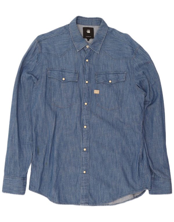Camisa jeans masculina G-Star grande algodão azul
