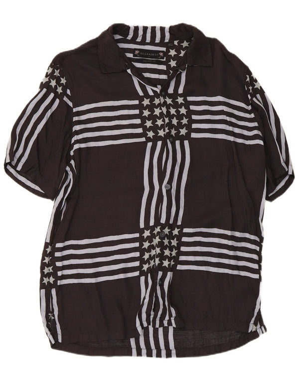 Camisa masculina de manga curta e ajuste relaxado All Saints, viscose listrada preta pequena