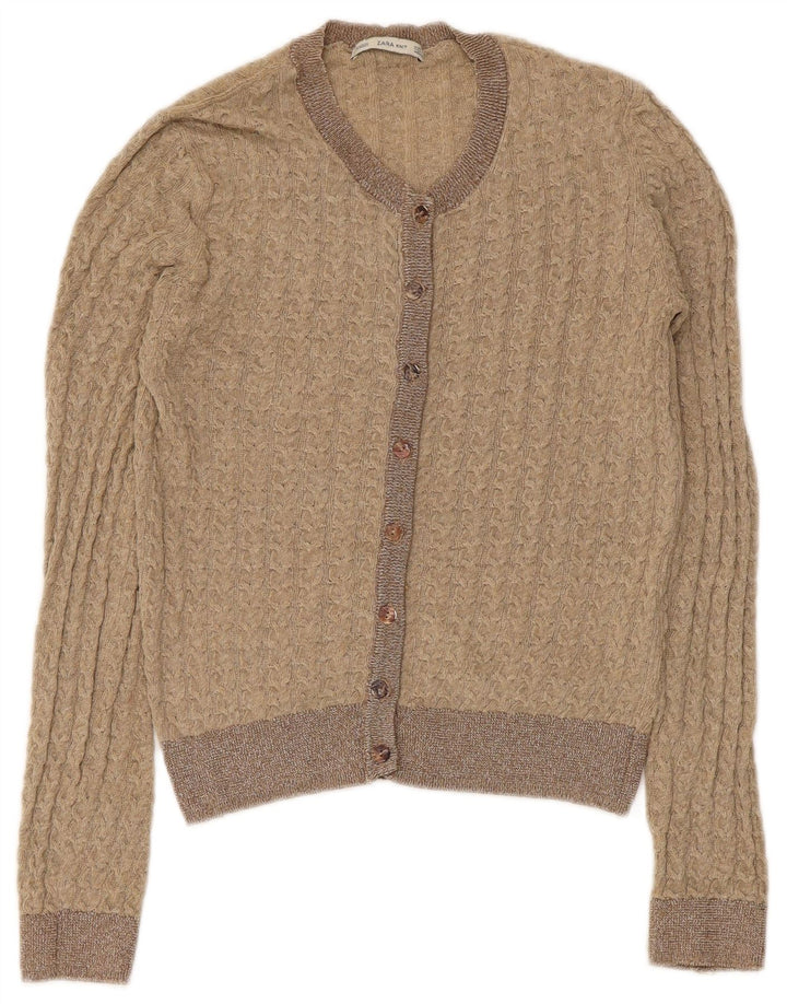 Zara Womens Crop Cardigan Sweater Reino Unido 8 Pequeno Poliéster Bege