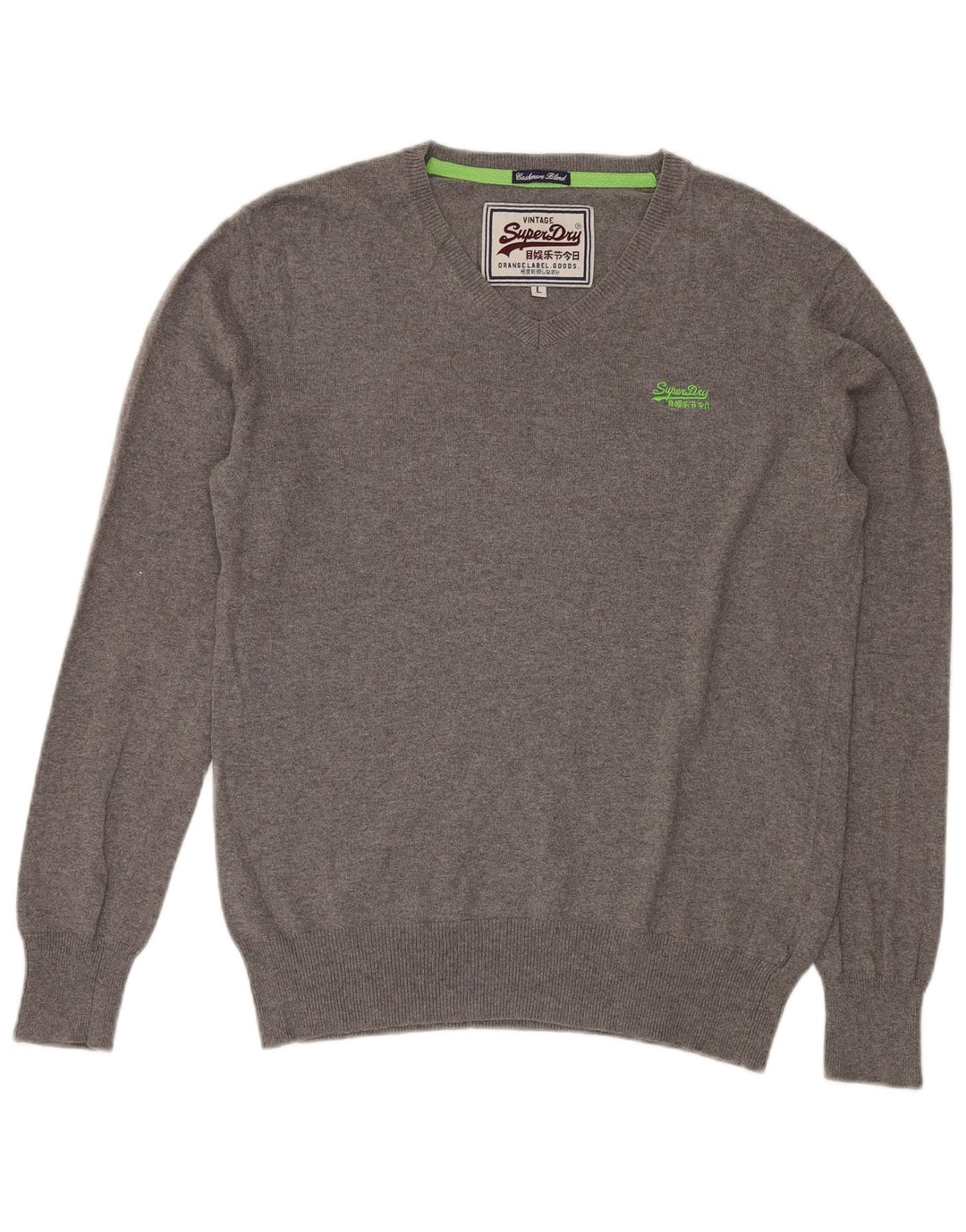 Suéter masculino SUPERDRY com decote em V grande algodão cinza