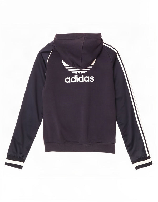 Adidas Womens Hooded Tracksuit Top Jacket UK 10 Pequeno Azul Marinho Poliéster