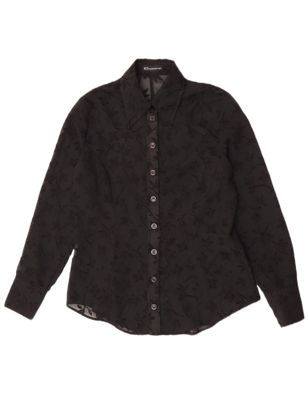 Blusa feminina vintage transparente IT 44 poliéster floral preto médio
