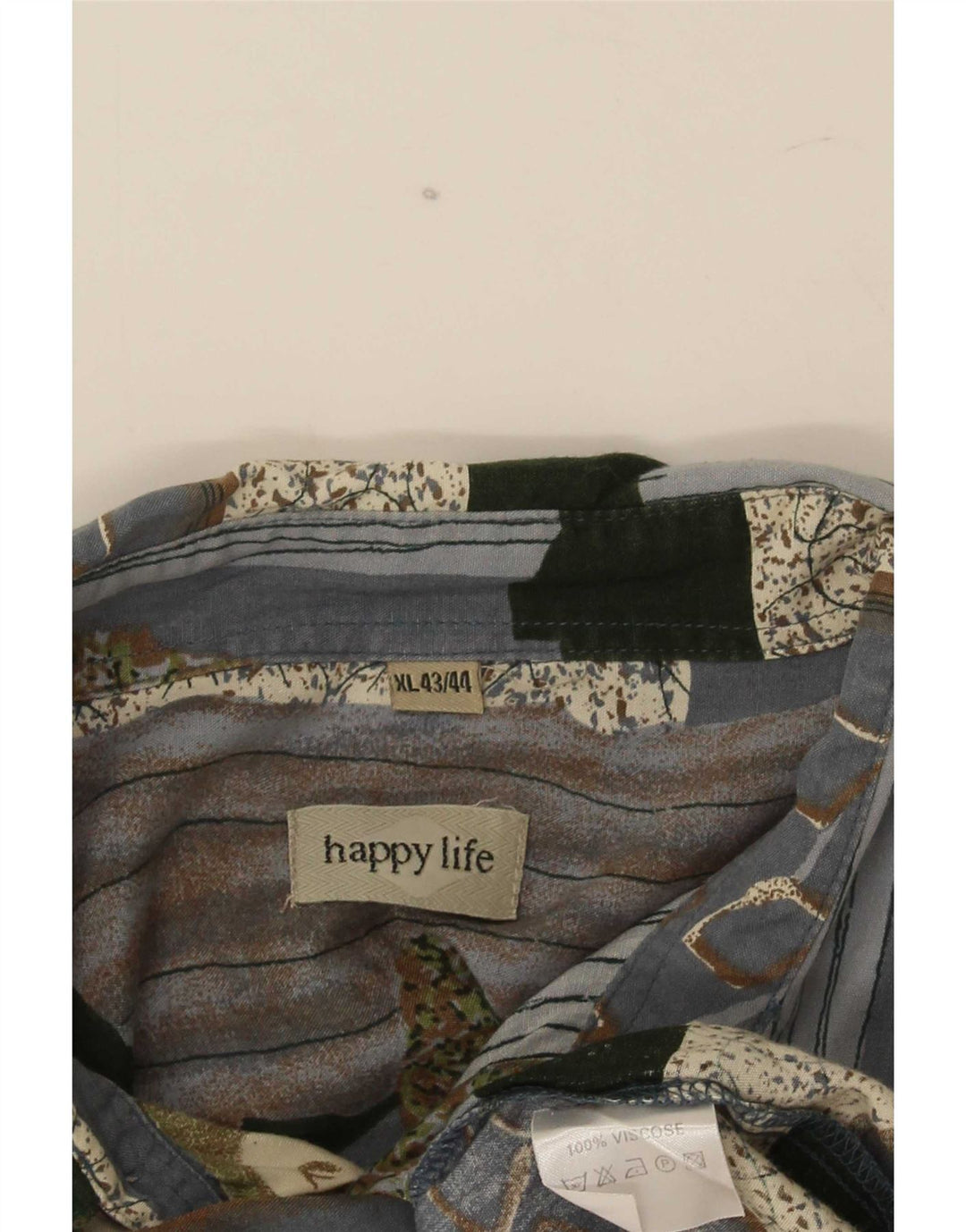 Camisa masculina Happy Life tamanho 43/44 XL cinza patchwork viscose