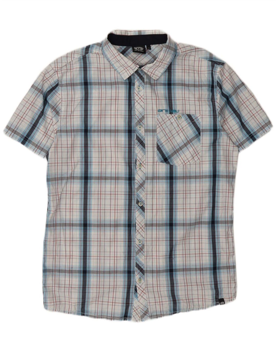 Animal Mens Camisa Manga Curta Médio Branco Xadrez Algodão