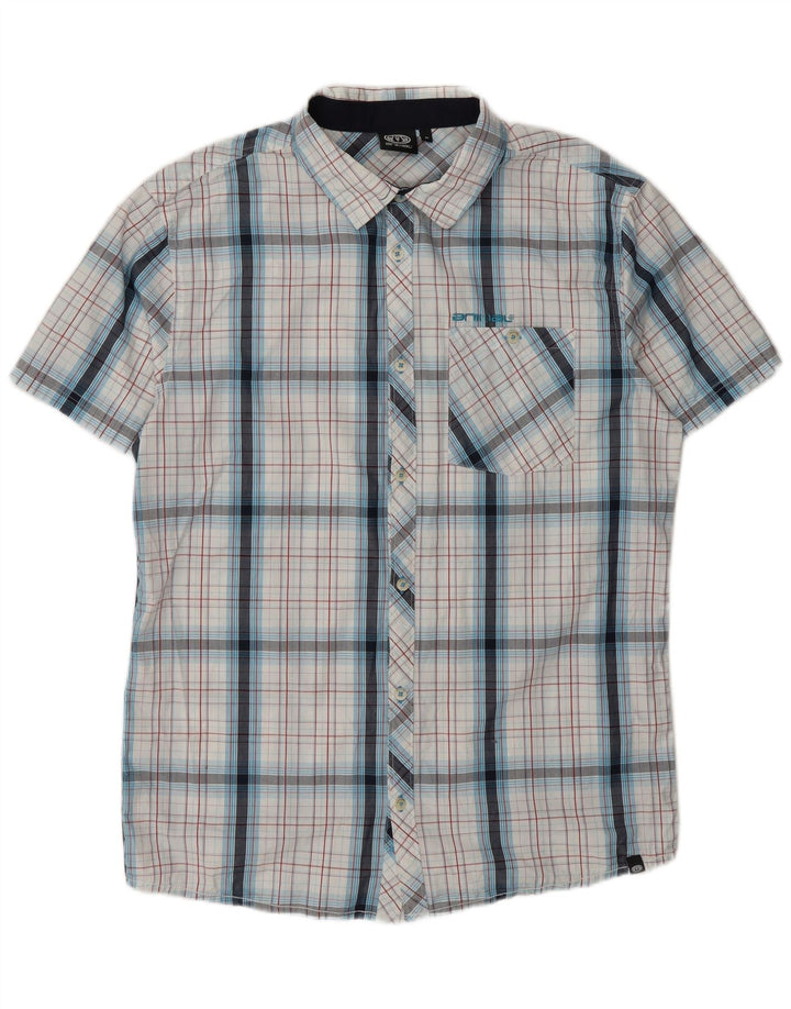 Animal Mens Camisa Manga Curta Médio Branco Xadrez Algodão