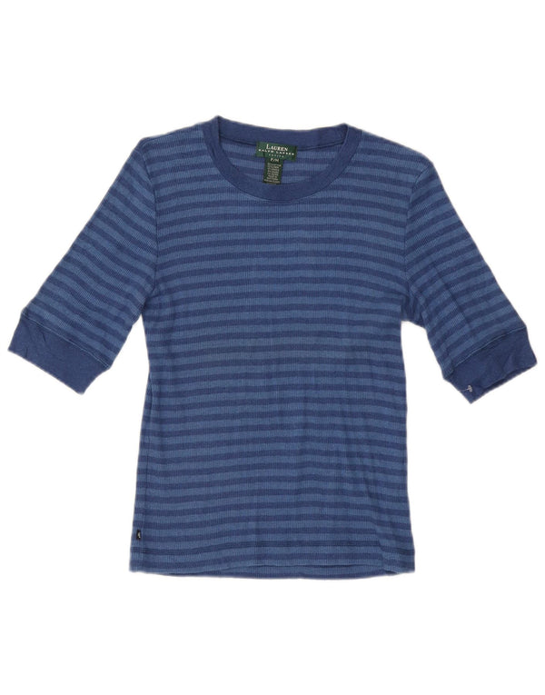 Ralph Lauren Camiseta Feminina Petite Top UK 12 Algodão Listrado Azul Médio