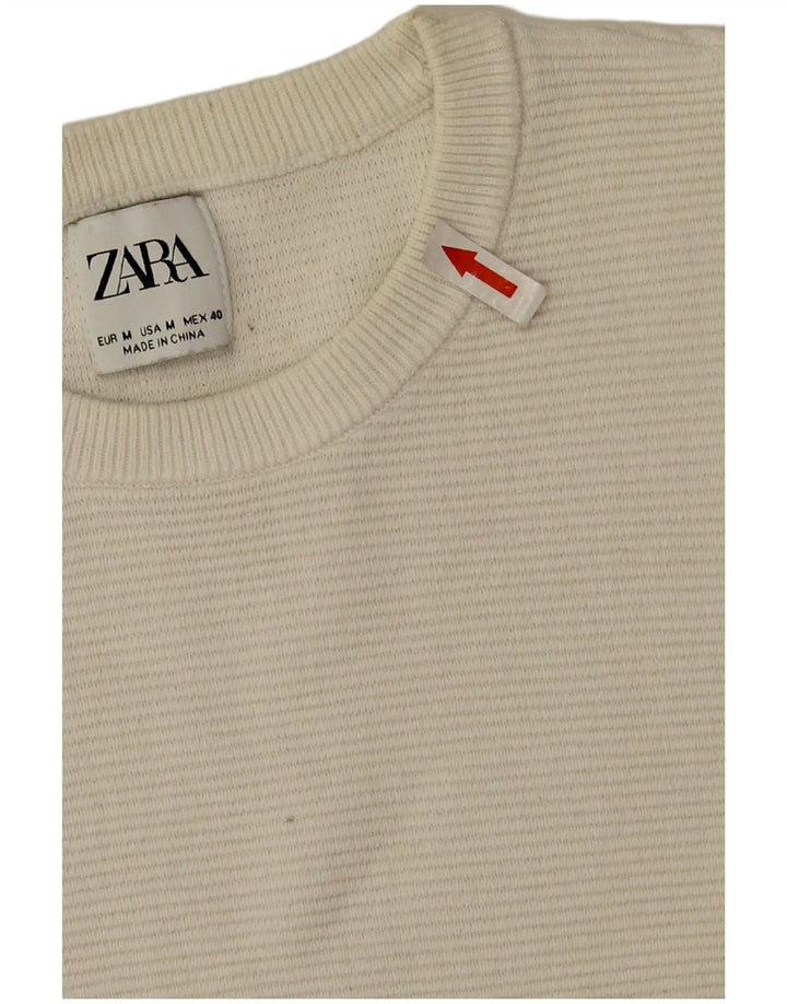 Zara Suéter masculino com gola redonda, algodão branco médio