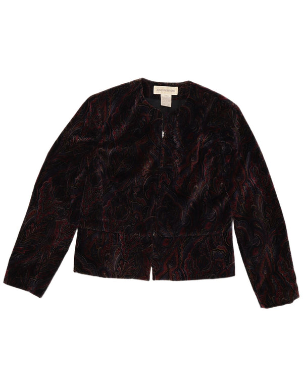 Jaqueta blazer feminina de veludo Jones New York EUA 12 grande roxo paisley