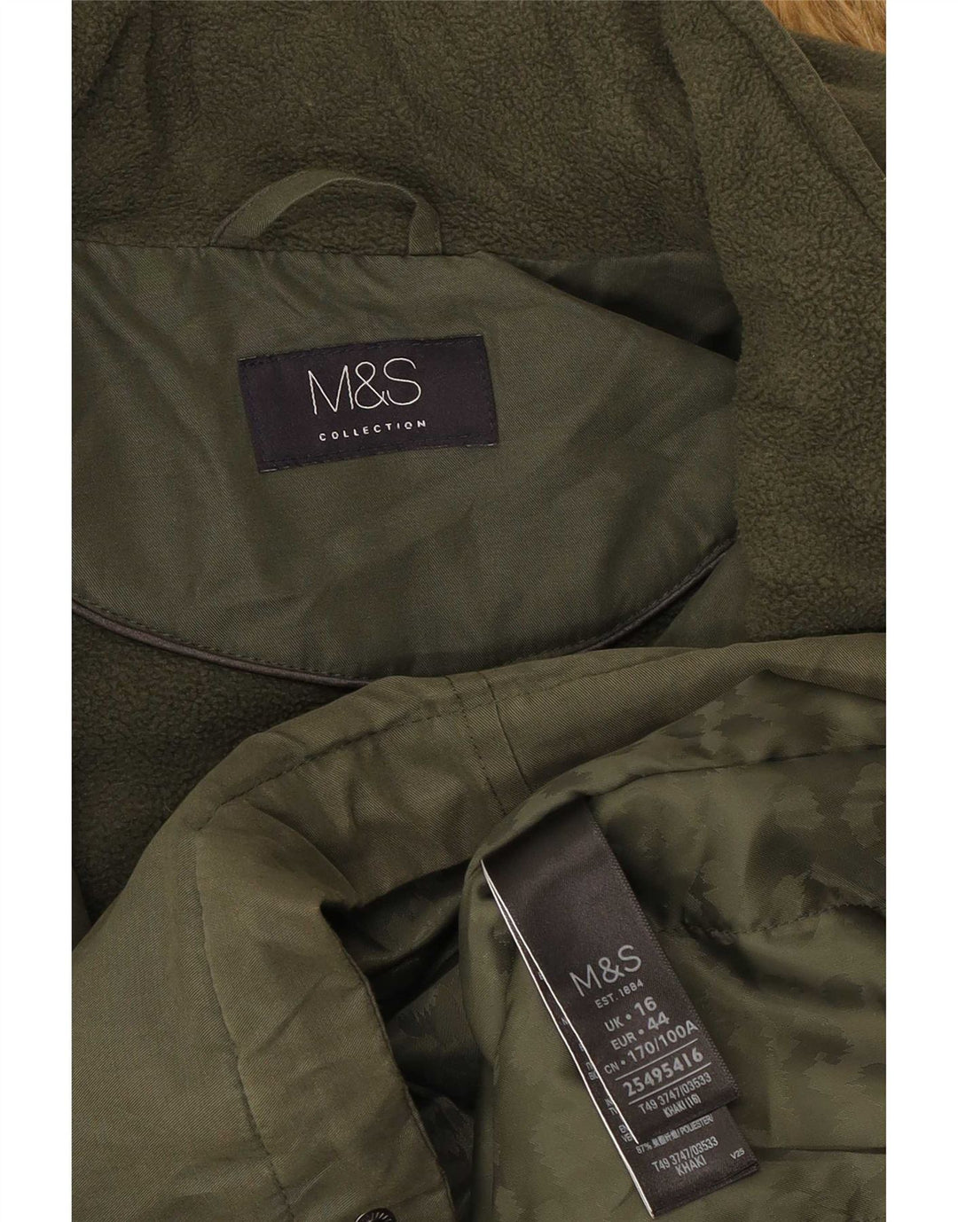 Jaqueta parka feminina com capuz Marks & Spencer Reino Unido 16 grande poliéster cáqui