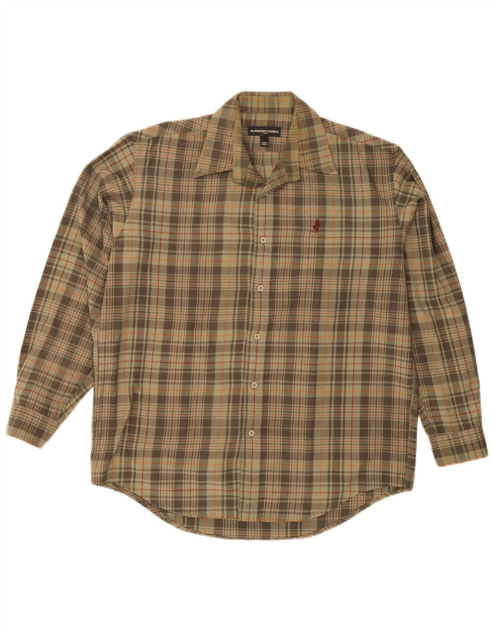 Camisa masculina de flanela Marlboro Classics grande xadrez cáqui