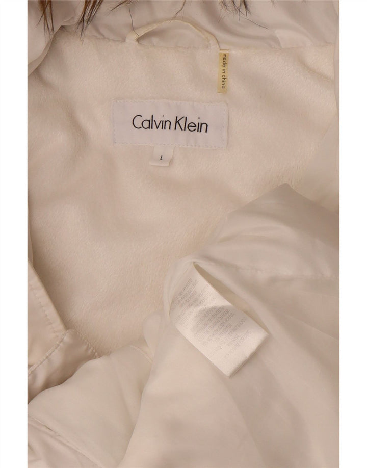 Jaqueta acolchoada com capuz feminino Calvin Klein Reino Unido 16 grande poliéster branco