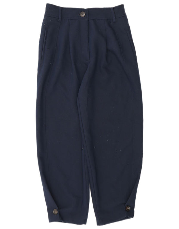 Calça Chino feminina Zara Loose Fit pequena W26 L25 azul marinho poliéster