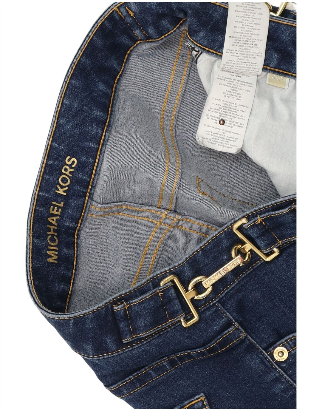 Jeans feminino MICHAEL KORS queimado US 4 pequeno W27 L34 algodão azul marinho