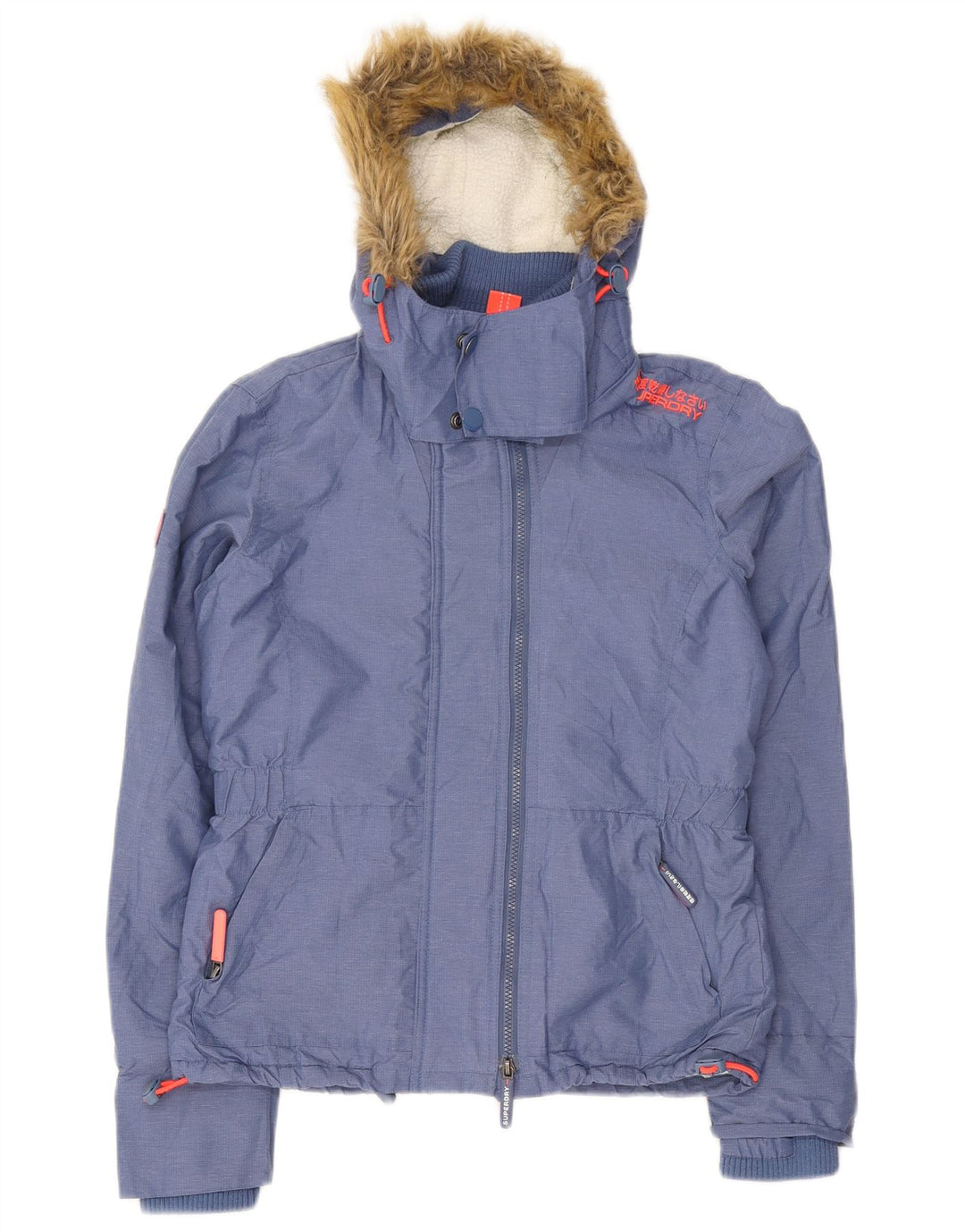 Jaqueta corta-vento feminina Superdry com capuz Sherpa Reino Unido 14 azul médio
