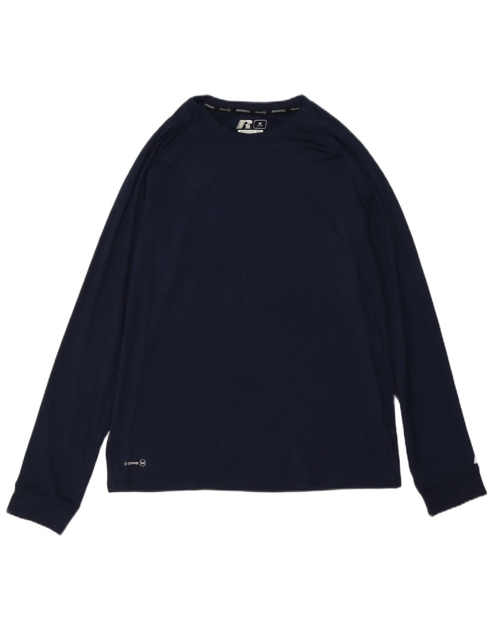 Top masculino RUSSELL ATLÉTICO manga longa Reino Unido 38/40 poliéster azul marinho médio