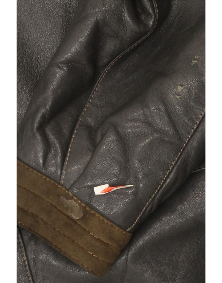 Jaqueta de couro feminina vintage IT 44 couro colorblock cinza médio