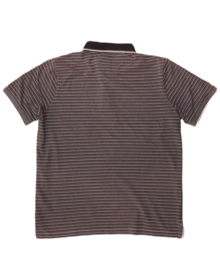 DANIEL HECHTER Camisa polo masculina Easy Care grande algodão listrado cinza