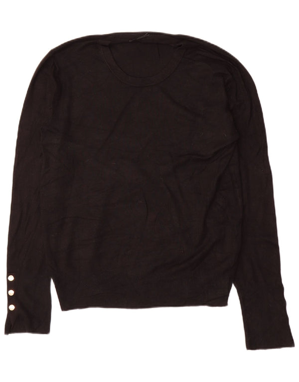 Suéter feminino Zara com gola redonda e viscose preta média UK 14