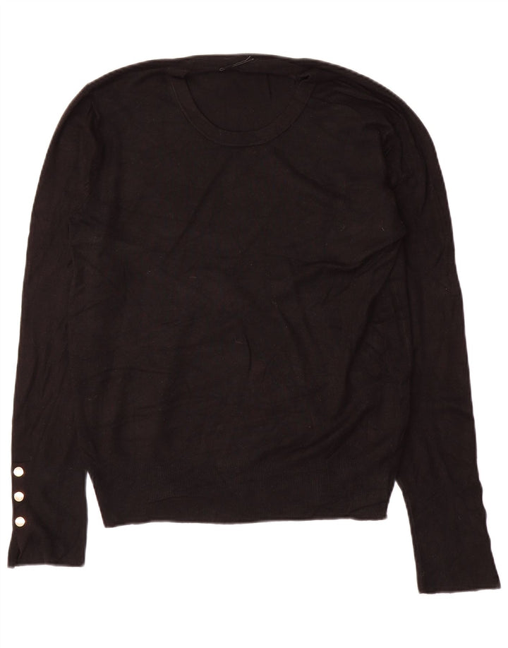 Suéter feminino Zara com gola redonda e viscose preta média UK 14