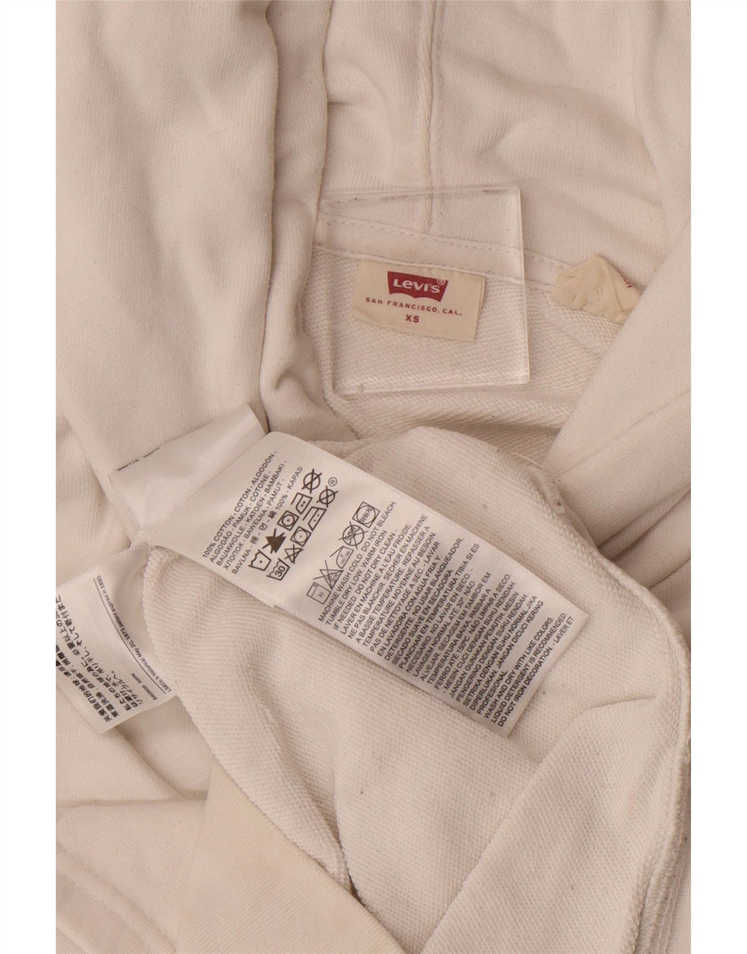 Suéter feminino com capuz gráfico LEVI'S UK 6 XS algodão branco