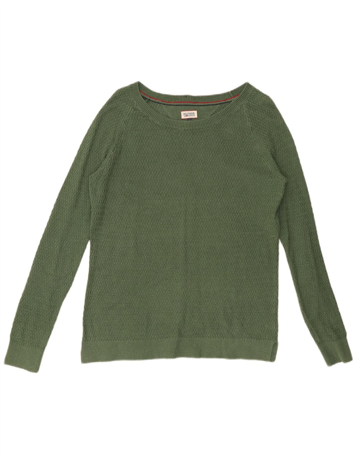 Suéter feminino TOMMY HILFIGER com gola canoa Reino Unido 10 pequeno verde