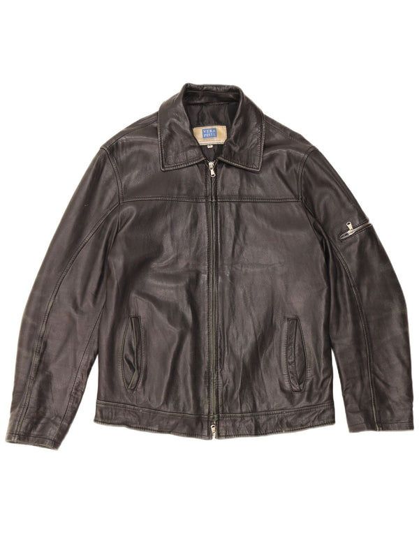 Jaqueta de couro masculina Lavorazione Artigianale IT 48 couro preto médio