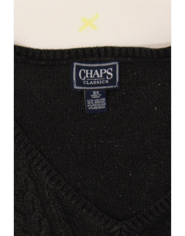 CHAPS Womens V-Neck Jumper Sweater UK 22 3XL Black Cotton Vintage Chaps and Second-Hand Chaps from Messina Hembry 