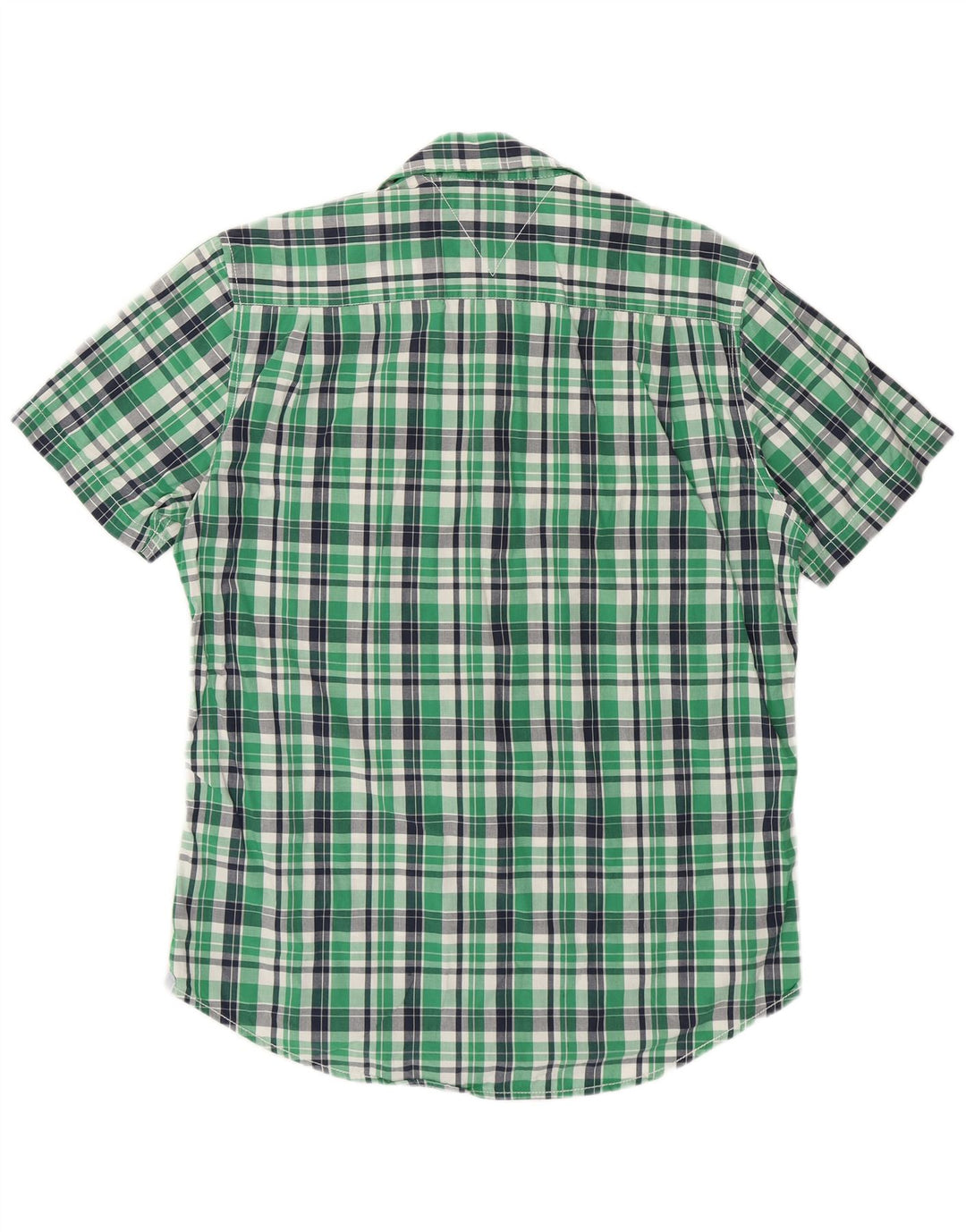 Tommy Hilfiger Camisa masculina de manga curta personalizada de algodão xadrez verde médio
