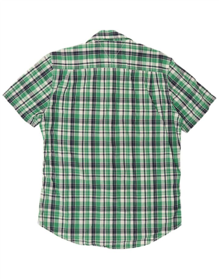 Tommy Hilfiger Camisa masculina de manga curta personalizada de algodão xadrez verde médio