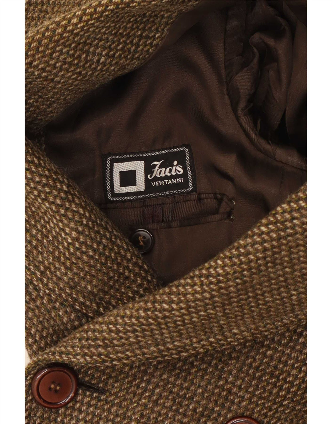 Facis Mens Double Breasted Coat UK 36 Small Brown Houndstooth
