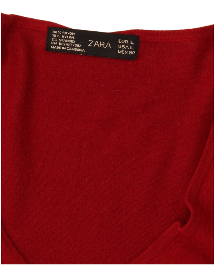 Suéter feminino Zara com decote em V Reino Unido 14 grande rayon vermelho