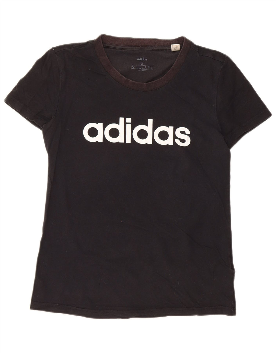 ADIDAS Womens Graphic T-Shirt Top UK 8/10 Pequeno Algodão Preto