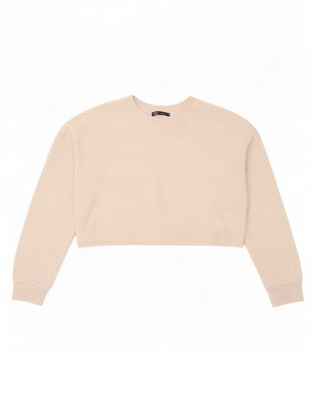 Zara Womens Crop Oversized Top Manga Longa Reino Unido 10 Pequeno Poliéster Bege