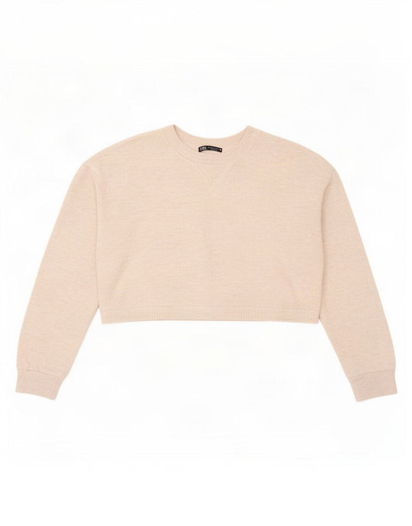 Zara Womens Crop Oversized Top Manga Longa Reino Unido 10 Pequeno Poliéster Bege