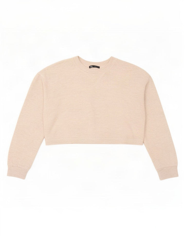 Zara Womens Crop Oversized Top Manga Longa Reino Unido 10 Pequeno Poliéster Bege