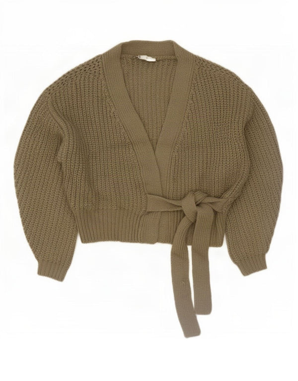 Zara Suéter feminino oversized crop wrap cardigan Reino Unido 14 médio cáqui acrílico