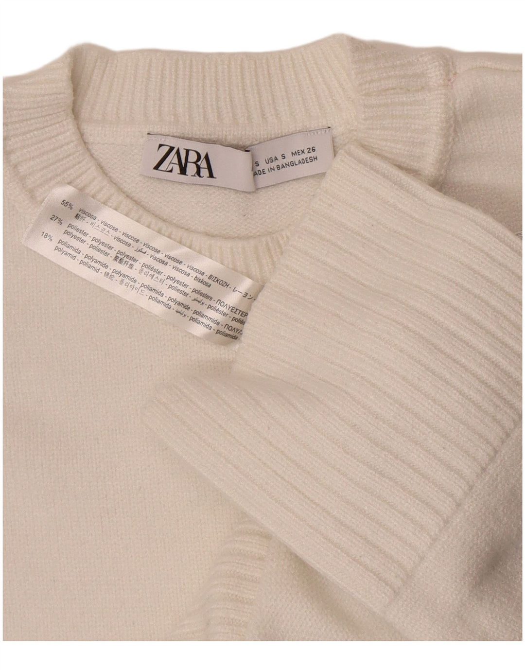 Zara Suéter feminino oversized com gola redonda Reino Unido 10 pequeno viscose branca