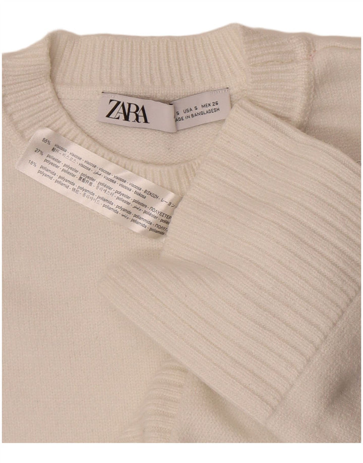 Zara Suéter feminino oversized com gola redonda Reino Unido 10 pequeno viscose branca