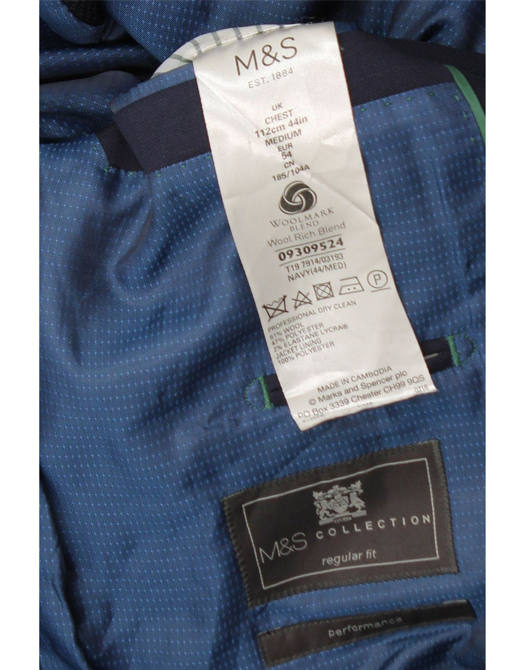 Jaqueta blazer masculina de ajuste regular de 2 botões Marks & Spencer Reino Unido 44 XL azul marinho