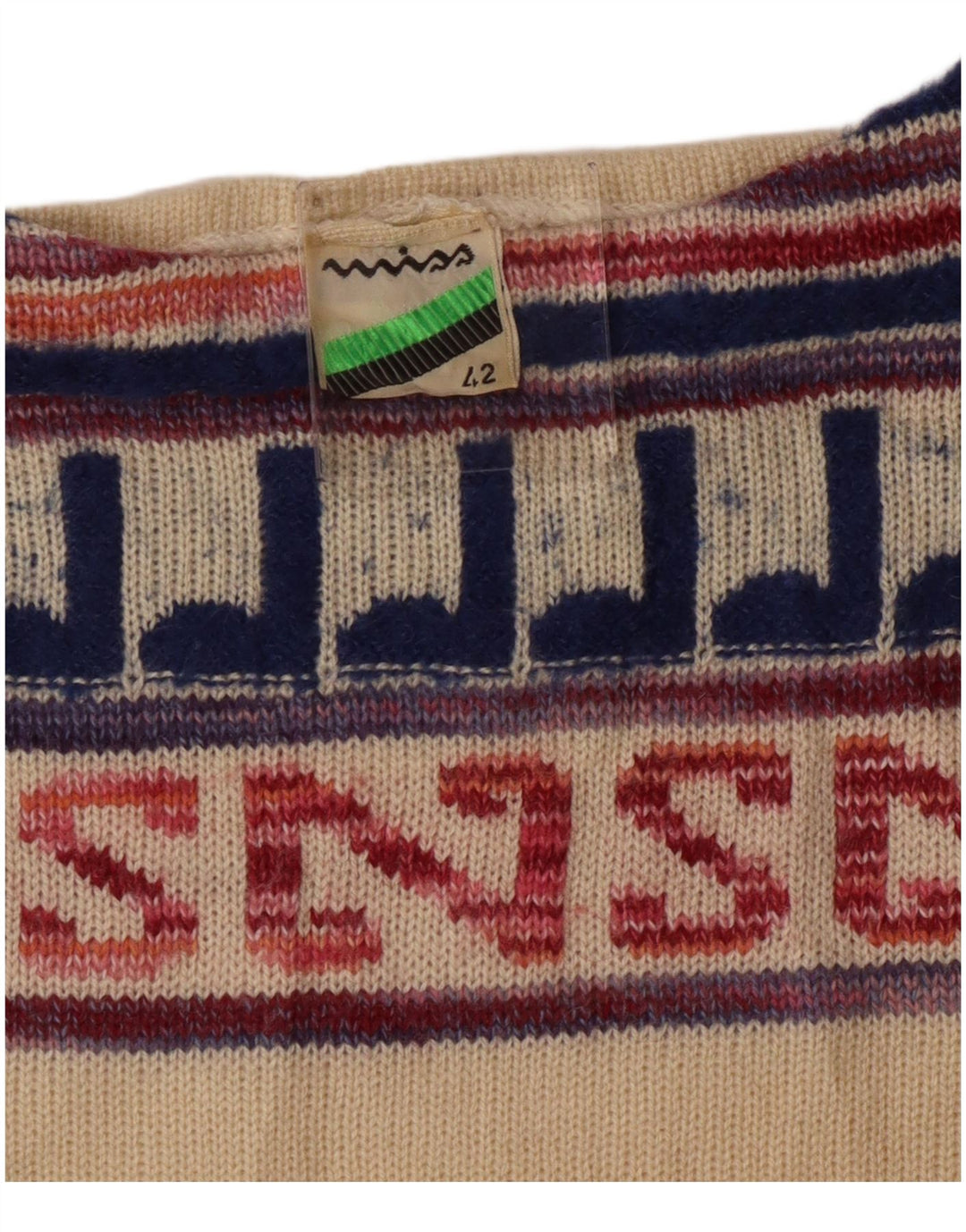 Suéter feminino VINTAGE com gola canoa IT 42 médio off white geométrico